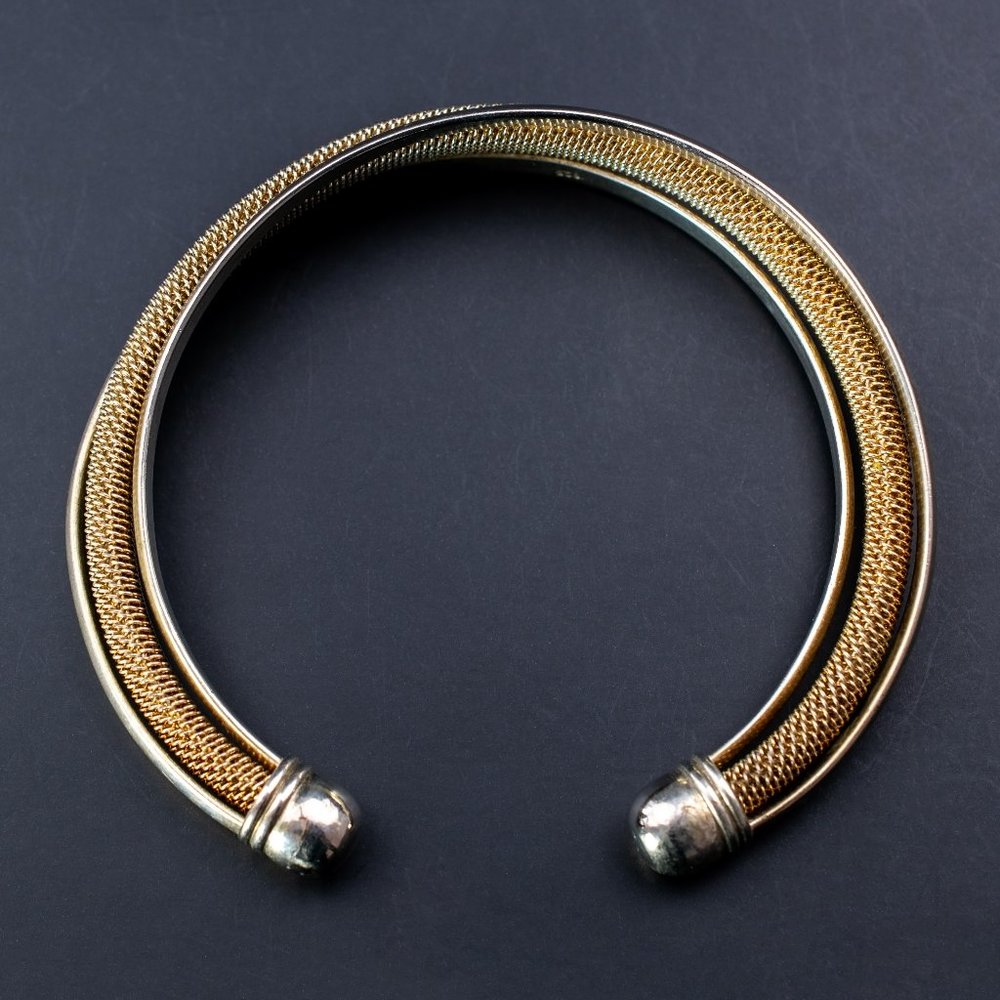 Silver Open Bangle, Basic Accent Stack Cuff Brace… - image 1